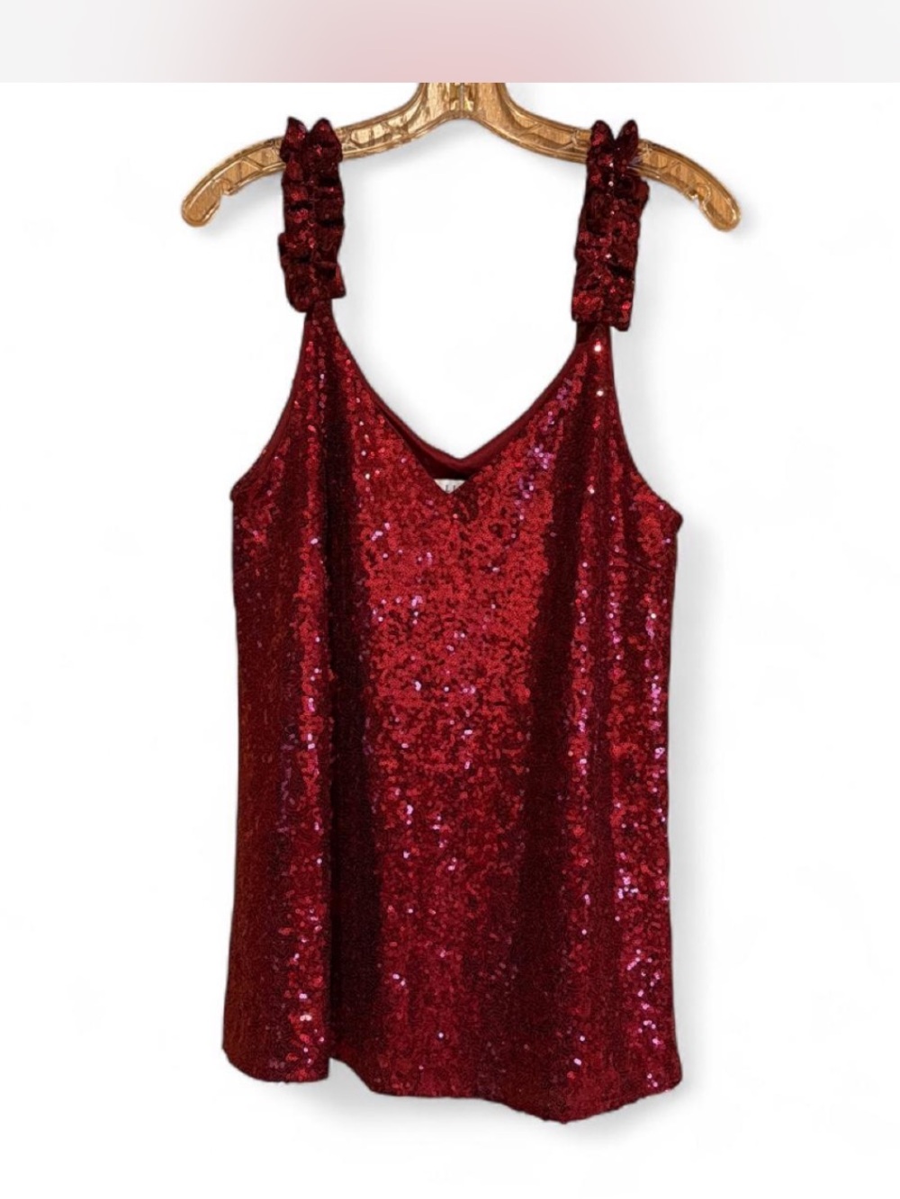L Love Red Sequin V-Neck Tank
